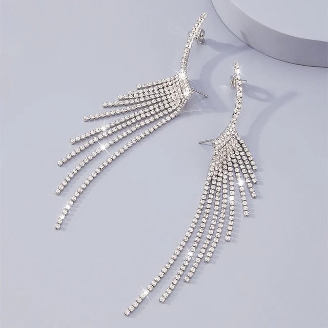 Yu Fashions Rhinestone Tassel High Fashion Korean Earrings Pair