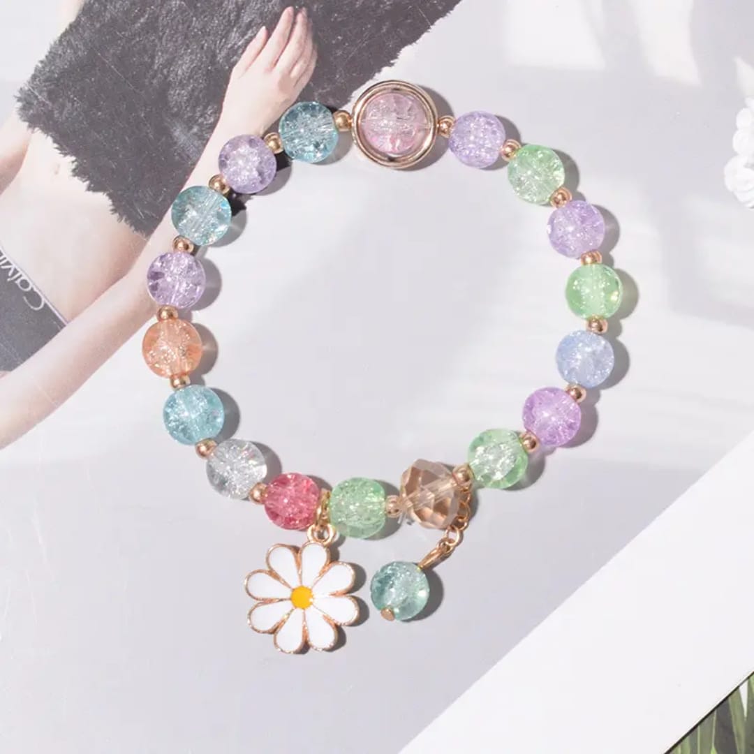 Yu Fashions Crystal Multicolourd Beads Sunflower Charm Cute Korean Bracelet