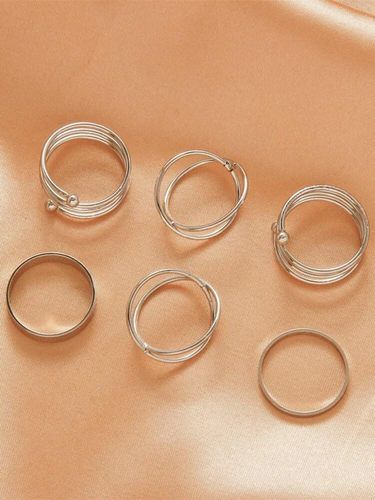 Yu Fashions Silver Spiral Korean High Fashion Korean Ring set of 6