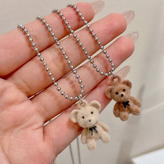 Yu Fashions Cute Teddy Silver Pendent Necklace Chain