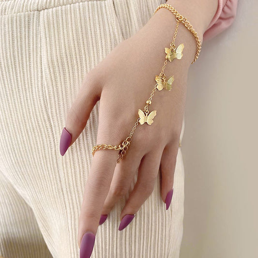 Yu Fashions Butterfly Charms Chain Ring Bracelet