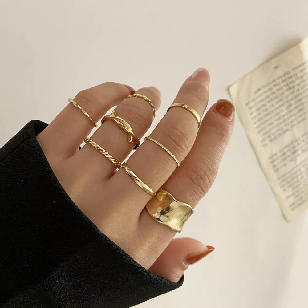 Yu Fashions Melted geometrical Korean Ring Set of 8