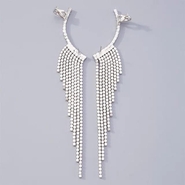 Yu Fashions Rhinestone Tassel High Fashion Korean Earrings Pair