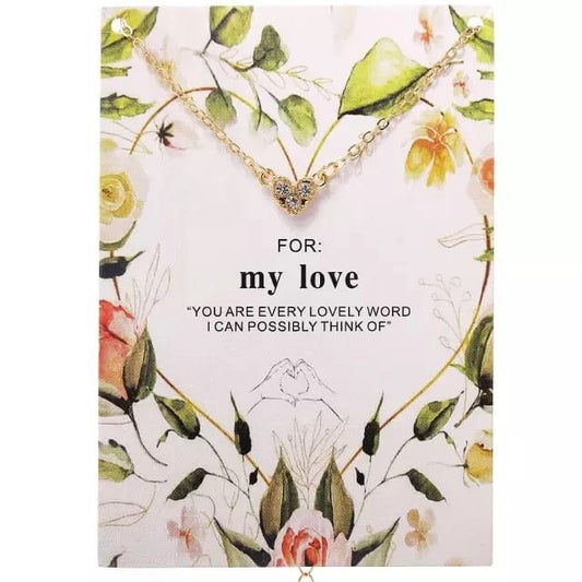 Yu Fashions Rhinestone Minimal Heart Card Gift My love Necklace Chain
