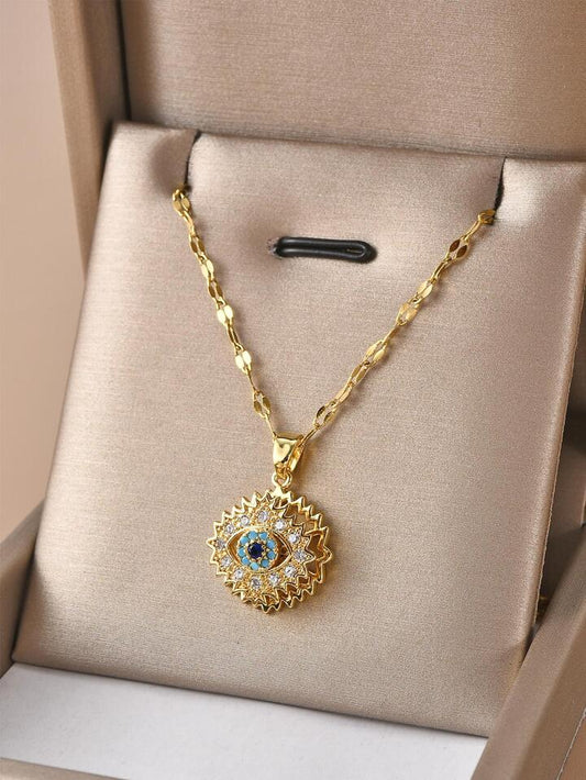 Yu Fashions Blue Evil Demon Eye Rotating High Fashion Korean Pendent Necklace