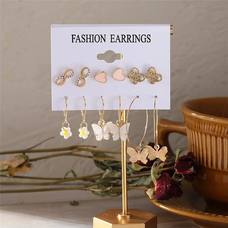 Stylish Pink Heart Pearl Infinity Earrings Set of 6 Pairs For Women