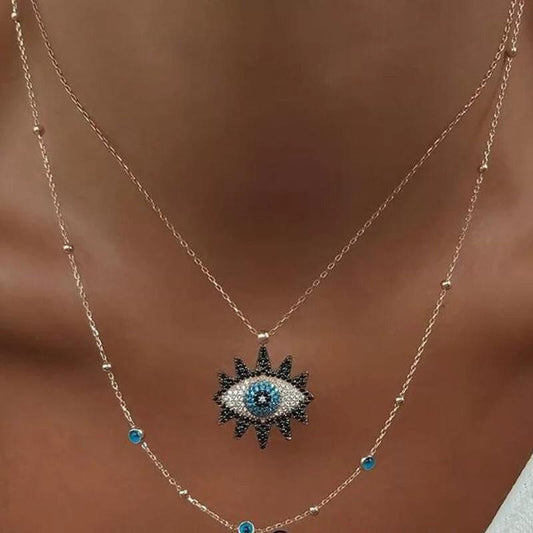 Yu Fashions Devil Evil Demon Eye 2 Layered Necklace Chain