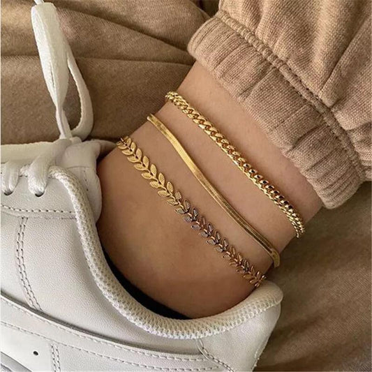 Yu Fashions 3 Layered Sleek Snake Link Chain Multilayered Korean Anklet