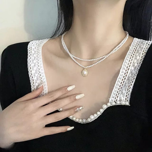 Yu Fashions 2 layered Pearl Pendent Pearl Necklace Chain