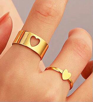 Yu Fashions Couple Best Friend Heart Korean Golden Ring Set of 2