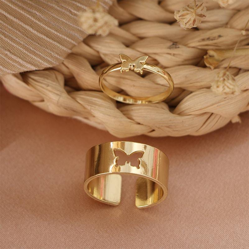 Yu Fashions Couple Best Friend Butterfly Korean golden Golden Ring Set of 2