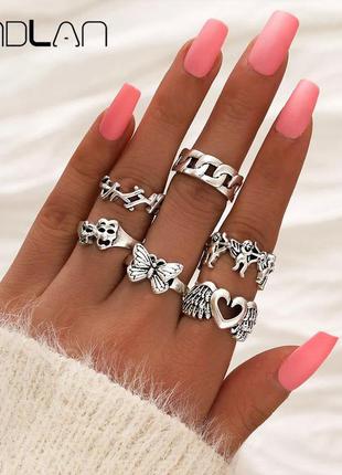 Yu Fashions Heart Shaped Cupid Butterfly Skull mask Korean Ring Set of 6
