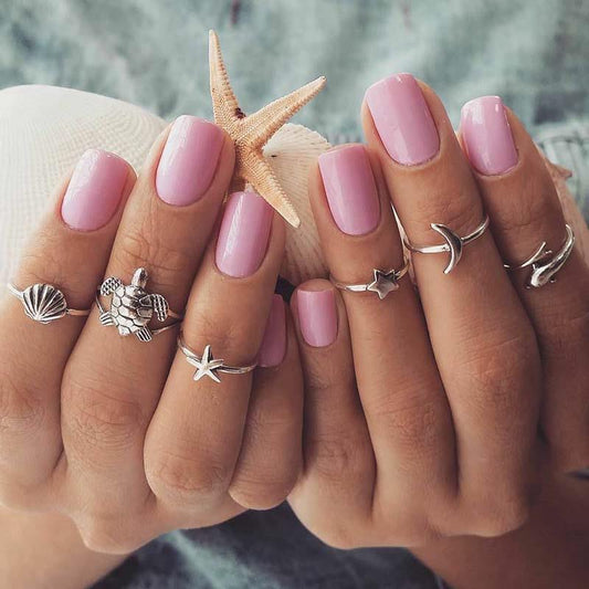Yu Fashions Cute Beach, Dolphin, Turtle, Moon Star, Starfish Ring Set of 6
