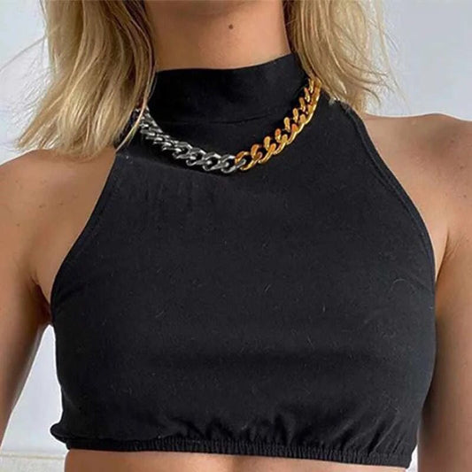 Yu Fashions Golden Silver Half Half Minimal Link Necklace Chain