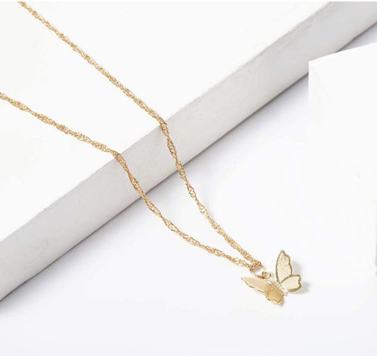 Yu Fashions Minimal Single Butterfly Charm Pendent Necklace Chain