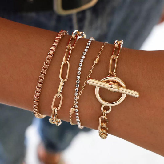 Yu Fashions 5 Layered Toggle Rhinestone Link Multilayered Korean Bracelet