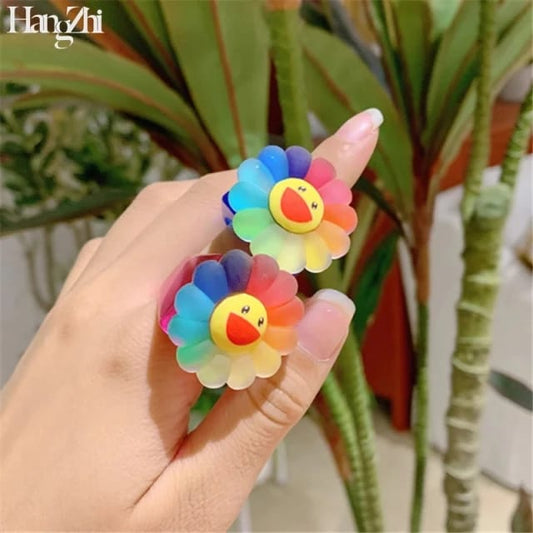 Yu Fashions Smiley Sunflower Rainbow Cute Ring