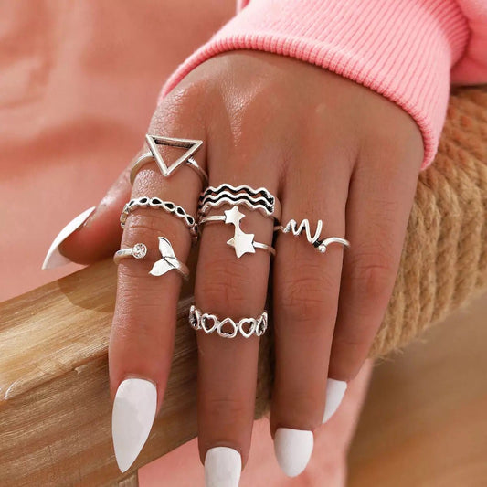 Yu Fashions Star Fish tail Star Korean Ring Set of 7