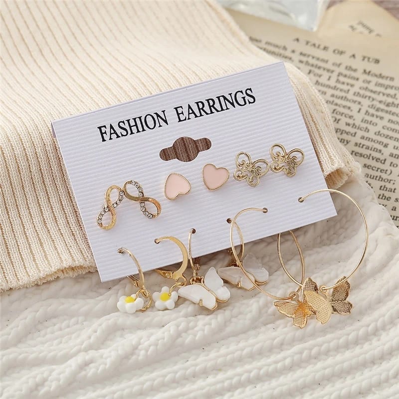 Stylish Pink Heart Pearl Infinity Earrings Set of 6 Pairs For Women