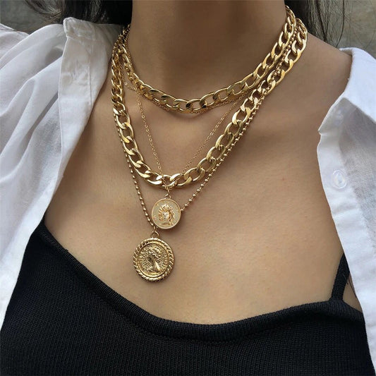 Yu Fashions 4 Layered Coin Pendent Multilayered Necklace Chain