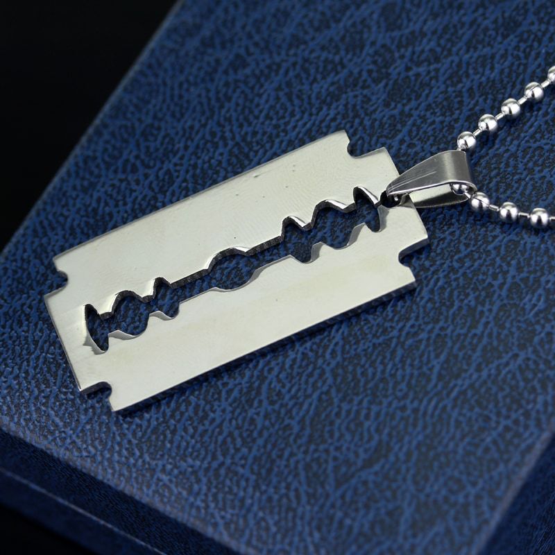 Yu Fashions Razor Blade Punk Unisex Silver Pendent Necklace Chain