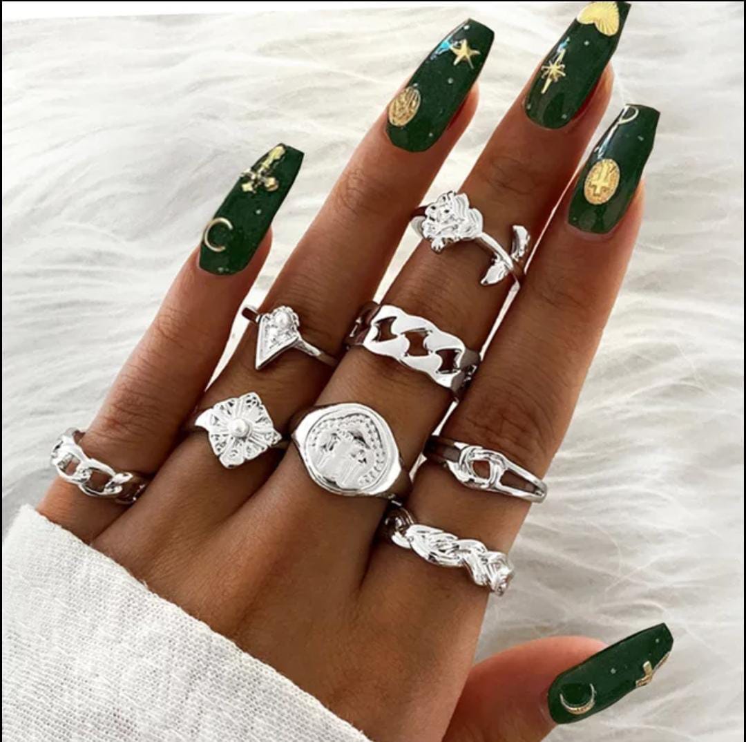 Yu Fashions  Link Snake Bohemian Ring Set of 10