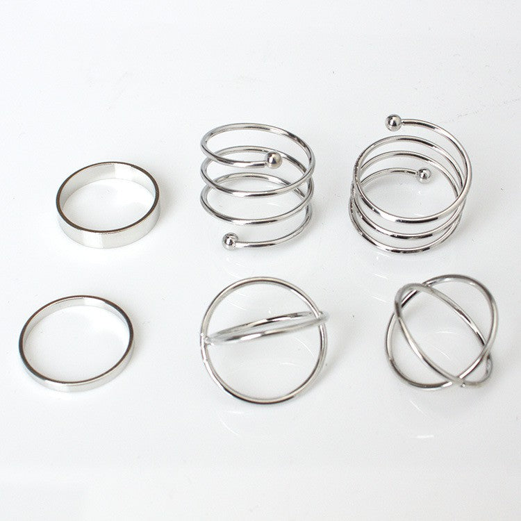Yu Fashions Silver Spiral Korean High Fashion Korean Ring set of 6