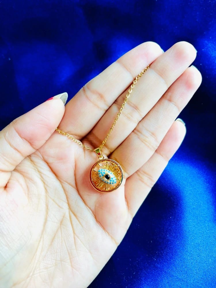 Yu Fashions Evil Eye Demon Blue Rotatable Korean Pendent Necklace