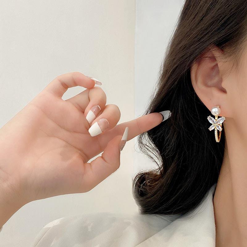 Yu Fashions Flower Rhinestone Hoop Korean Earrings Pair