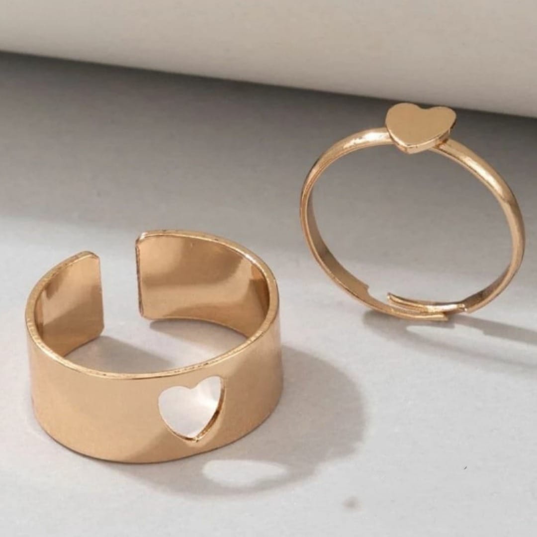 Yu Fashions Couple Best Friend Heart Korean Golden Ring Set of 2