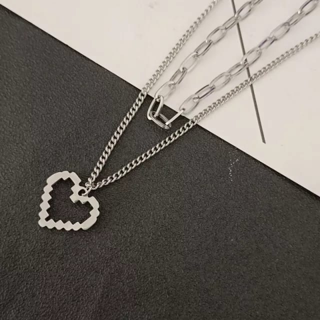Yu Fashions Silver Geometrical Heart Pendent 2 layered Necklace Chain