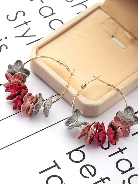 Yu Fashions Cute Flower Fabric  Petals Hoop Korean Earrings Pair