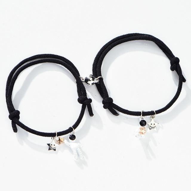 Yu Fashions Couple Sister Best Friend Magnetic Astronaut Black Rope Magnetic Korean Bracelet set of 2