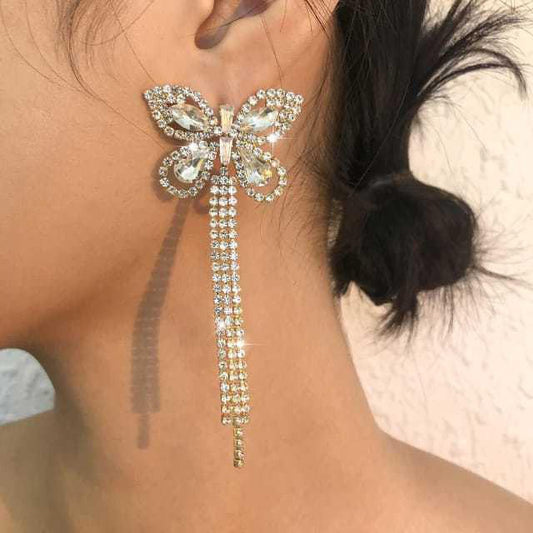 Yu Fashions Butterfly Rhinestone Trending Korean Earrings Pair